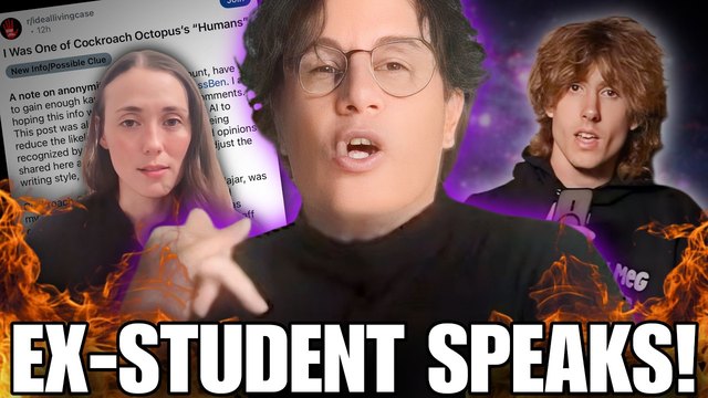 BJC Live Show&rsquo;s thumbnail for the stream: a screenshot of the Reddit post, three people, flames, and the words Ex-Student Speaks